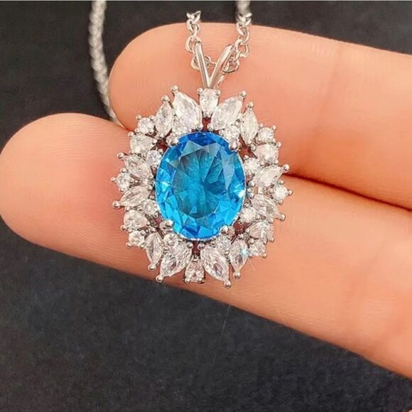 Blue Diamond Topaz Pendant with Necklace - Picture 1 of 9